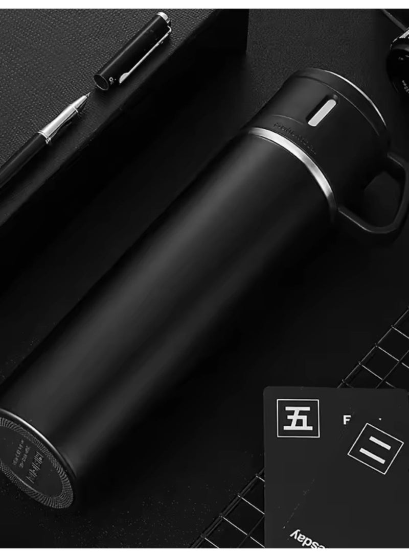 ايونلاين كوب قهوة معزول حراريا من الستانلس ستيل أسود , زجاجة مياه معزولةمن الستانلس ستيل بجدار مزدوج وتفريغ هواء من كونيا، مع غطاء و3 اكواب لمشروبات ساخنة، باردة، شاي، قهوة وسفر500 مل - Image 4